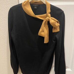 Ann Taylor Black Sweater with Camel/Tan Tie Accent small